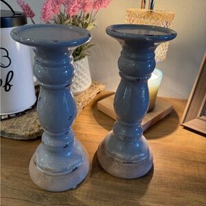 Ceramic gray sand Candle Holders set of 2